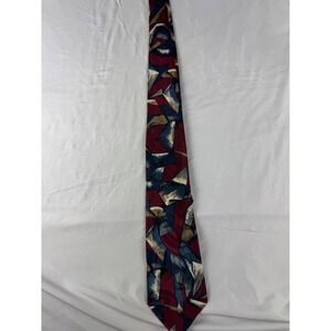 615 Collection Geometric Abstract Silk Blend Necktie Burgundy Blue Gold